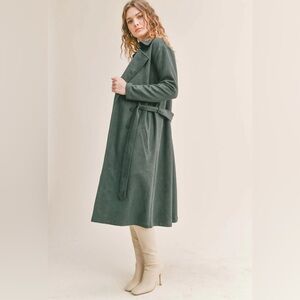 Like New, sᴀᴅɪᴇ & sᴀɢᴇ, Women's Microsuede Trench Coat I Dark Green, sᴍᴀʟʟ